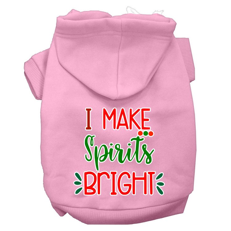 I Make Spirits Bright Screen Print Dog Hoodie Light Pink XS